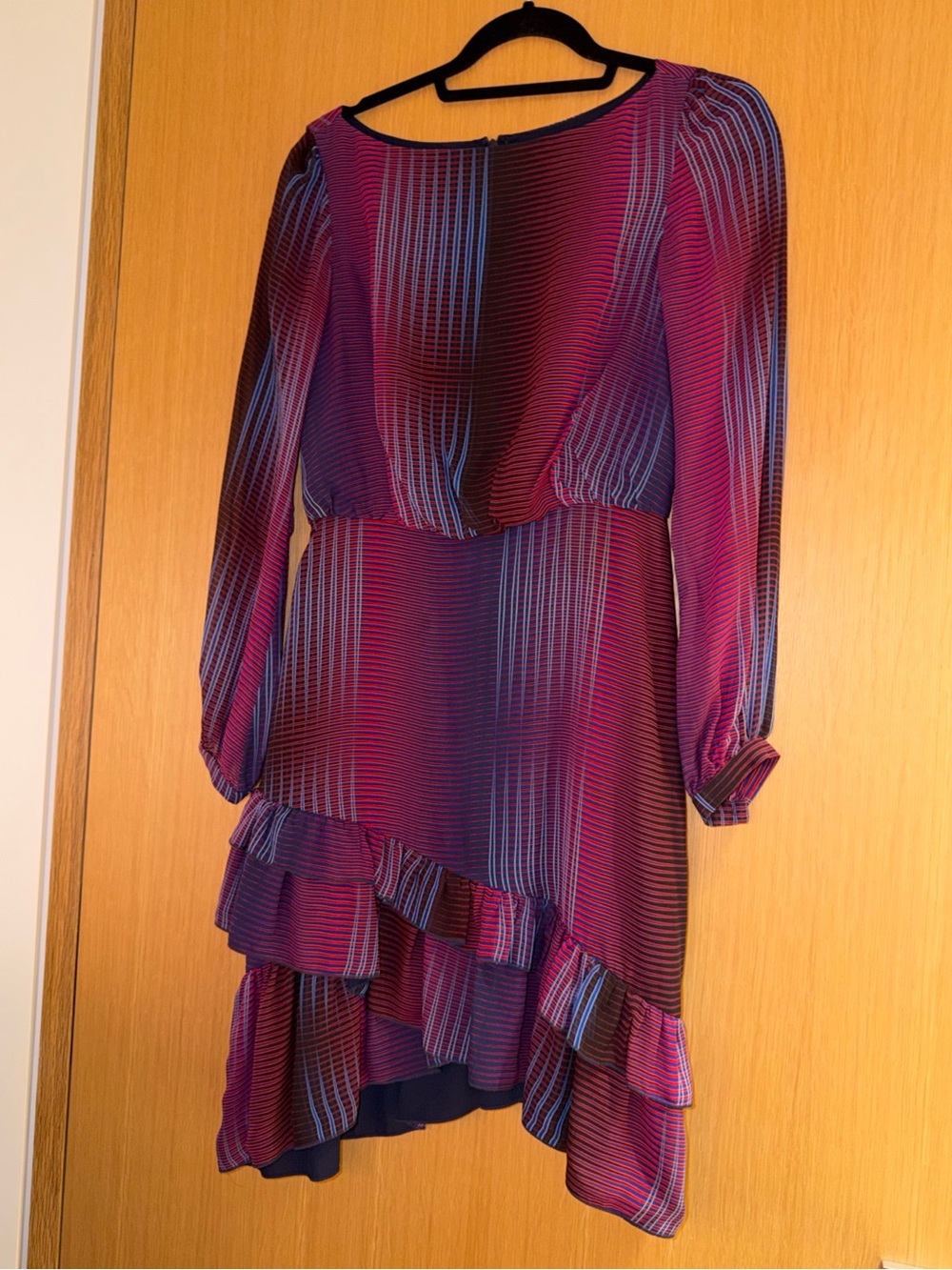 SALONI Purple and Blue Long Sleeve Ruffle Dress